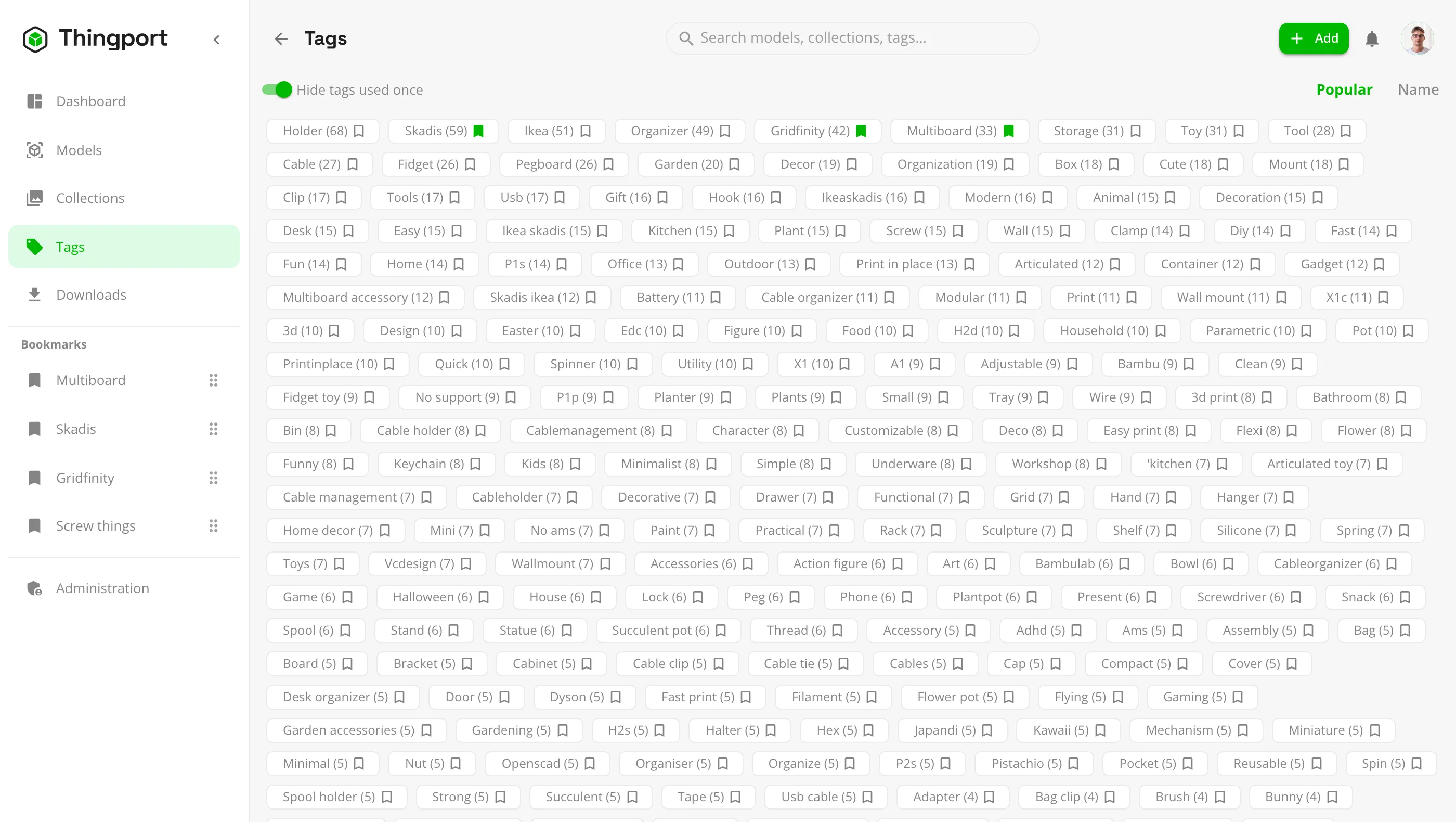 Browsing models by tag in Thingport