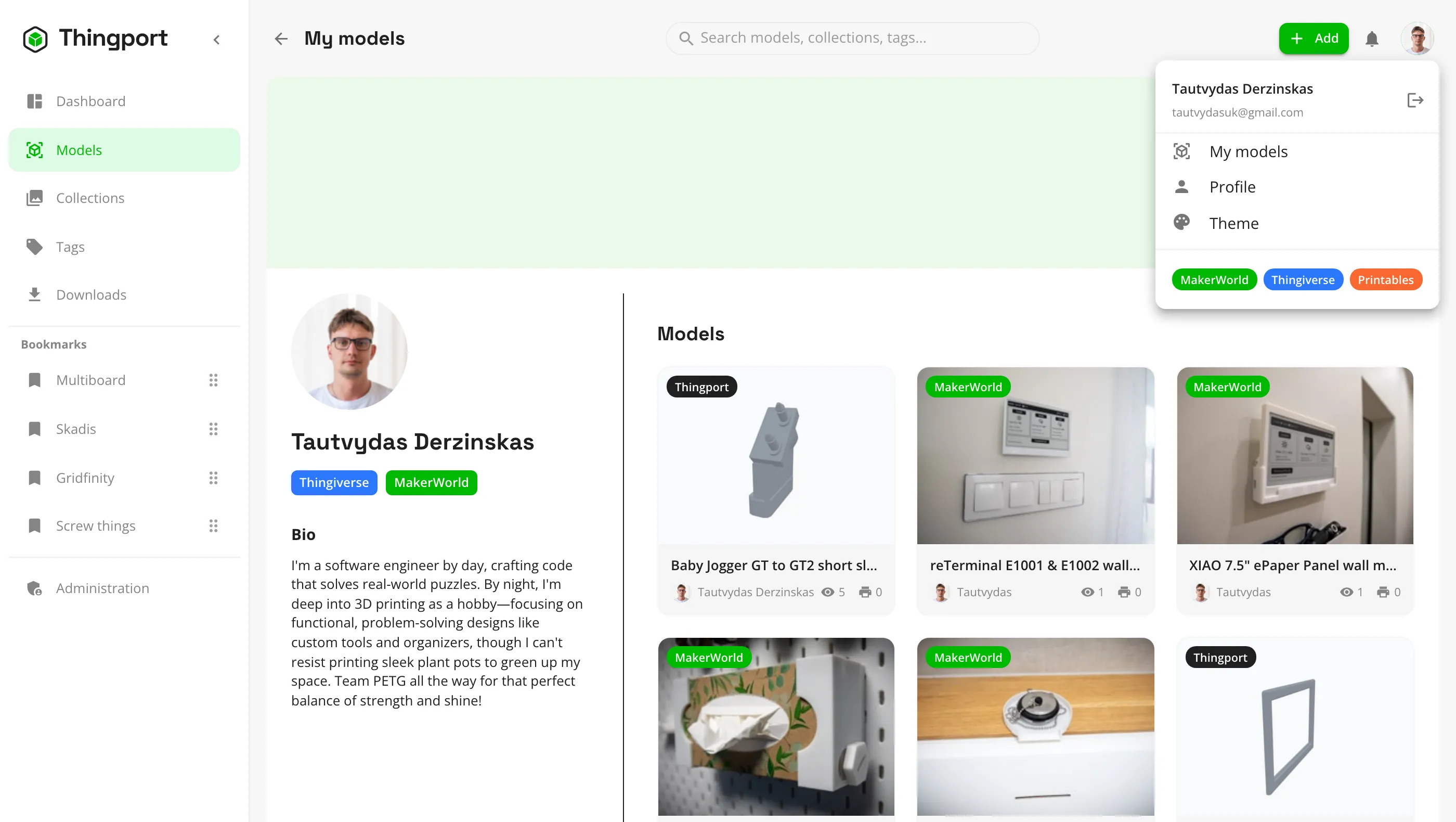 A user's own models in Thingport